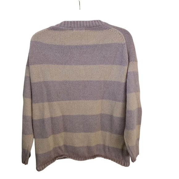 By Together Milie Striped Sweater V Neck Cozy Soft Wool Blend Neutral Size S - Picture 3 of 8